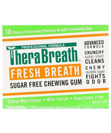 TheraBreath Fresh Breath Sugar Free Chewing Gum Citrus Mint Flavor 6 Pack 10 Pieces Each