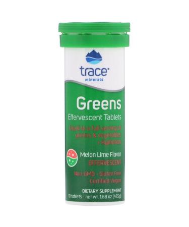 Trace Minerals Research Greens Effervescent Tablets Melon Lime Flavor 10 Tablets