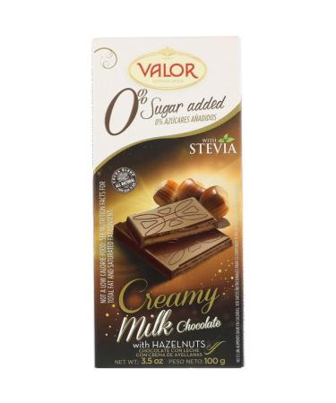 Valor 0% Sugar Added Creamy Milk Chocolate With Hazelnut 3.5 oz (100 g)