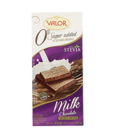 Valor Milk Chocolate Bar with Stevia 0% Sugar Added 3.5 oz (100 g)