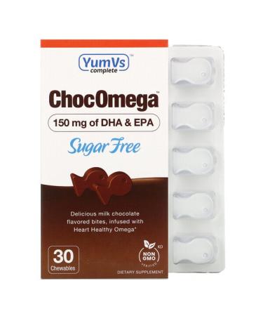 YumV's ChocOmega DHA & EPA Delicious Milk Chocolate Flavor Sugar Free  150 mg 30 Chewables