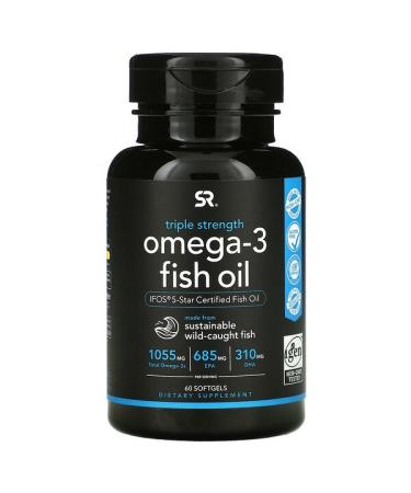 Sports Research Omega-3 Fish Oil Triple Strength 1250mg  60 Softgels