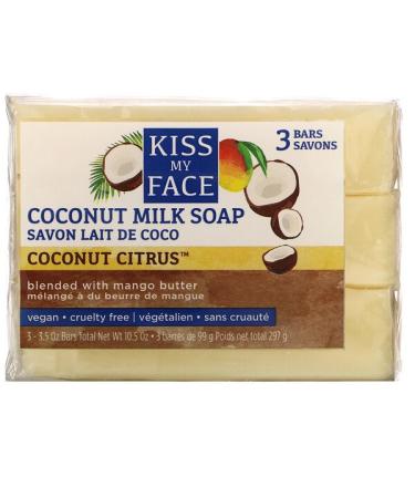 Kiss My Face Coconut Milk Soap Coconut Citrus 3 Bars 3.5 oz (99 g) Each