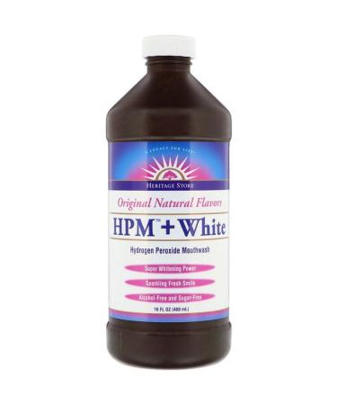 Heritage Store HPM + White Hydrogen Peroxide Mouthwash Super Whitening Power 16 fl oz (480 ml)