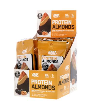 Optimum Nutrition Protein Almonds Dark Chocolate Peanut Butter 12 Packets 1.5 oz (43 g) Each
