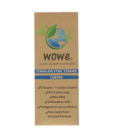 Wowe Stainless Steel Straws Curved 8 Straws + 1 Cotton Cleaner