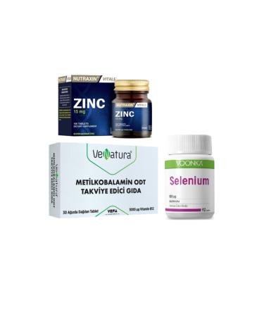 Venatura Vitamin B12 30 Tablets + Nutraxin Zinc 15mg 100 Tablets + Voonka Selenium 100mcg 92 Tablets