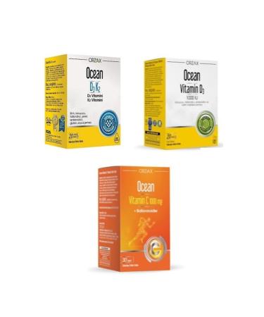 Ocean D3k2 Vitamin 20 ml Drop+ocean D3 1000 Iu Spray+ocean 1000 Mg Vitamin C 30 Tablets