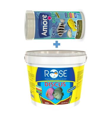 Rose Discus 3 Kg Bucket + Amore Cichlid Green 1000ml Box Aquarium Fish Food