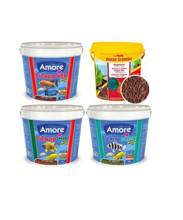 AMORE Cichlid Red + Mix + Green Granules + Sera Discus 4x100gr