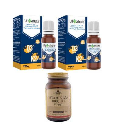 Venatura D3k2 20 Ml Drops (vitamin D 25 Mg-vitamin K 20 Mg)*2 Pieces+solgar D3 1000 Iu 100 Softgel Capsules