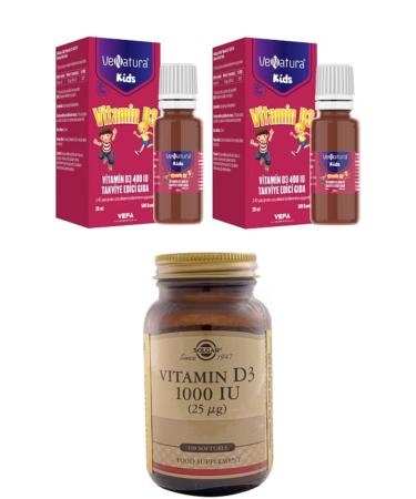 Venatura Kids Vitamin D3 20 Ml Drops*2 Pieces+solgar D3 1000 Iu 100 Softgel Capsule