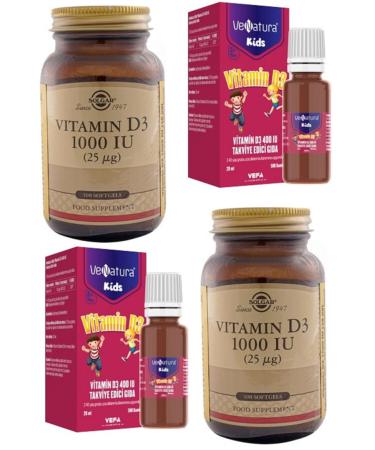 Venatura Kids Vitamin D3 20 Ml Drops*2 Pieces+solgar D3 1000 Iu 100 Softgel Capsules*2 Pieces