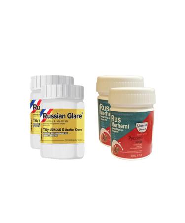 Olegovich Medicine Russian Glare Hair Removal Reducing Ointment 50 ml 2 pieces + Russian Ointment Genital Area Cream 50 ml 2 pieces