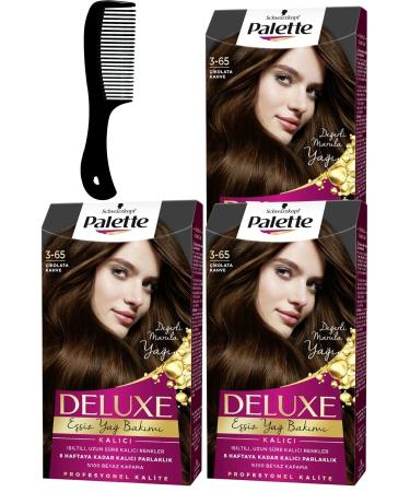 Palette Deluxe Hair Dye 3-65 Chocolate Brown X 3 Pieces + Hair Opening Comb