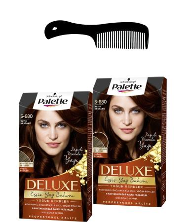 Palette Deluxe Intense Colors Hair Dye 5-680 Golden Chestnut X 2 Pieces + Hair Opening Comb