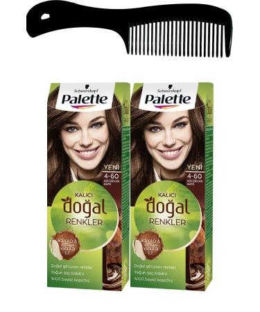 Palette Permanent Natural Colors Hair Dye 4-60 Light Chocolate Brown X 2 Pieces + Hair Opening Comb