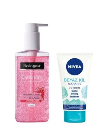 Neutrogena Pink Grapefruit & C Vit. Revitalizing Face Cleansing Gel 200 Ml & White Clay Mask 3 in 1 Mask 150 Ml