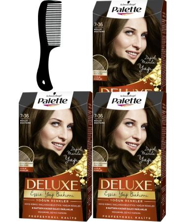 Palette Deluxe Intense Colors Hair Dye 7-36 Ash Chestnut X 3 Pieces + Hair Opening Comb