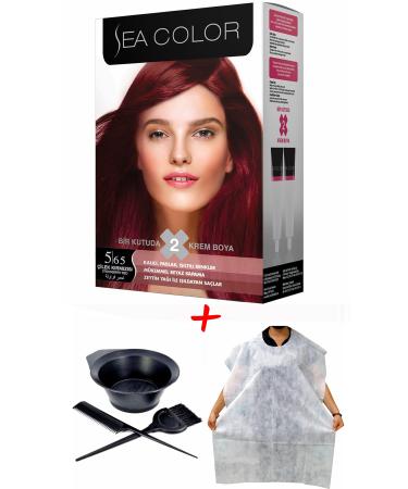 Sea Color Cream Hair Dye 5.65 Strawberry Red 2 Tube Set + Coloring Kit + Coloring Apron