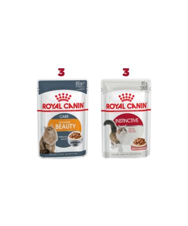 Royal Canin 3 Pieces Intense Beauty 85 Gr + 3 Pieces Instinctive 85 Gr Cat Wet Food Total 6 Pieces