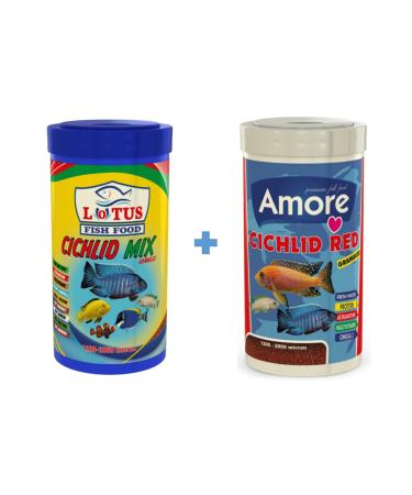 Lotus Cichlid Mix 1000ml And Cichlid Red 1000ml Box Fish Food