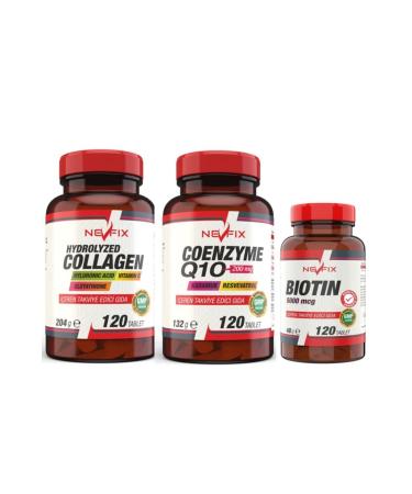 Nevfix Coenzyme Q 10 120 Tablets Collagen 120 Tablets Biotin 120 Tatlet
