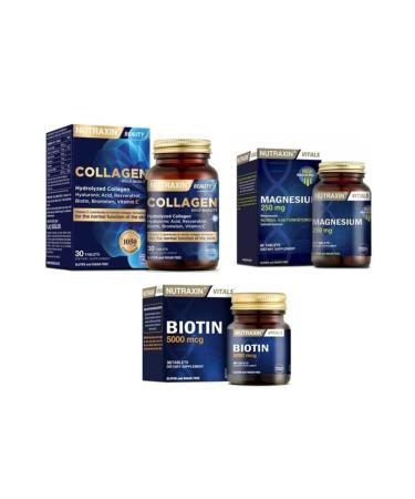 Nutraxin Magnesium 250 Mcg 60 Tablets + Biotin 5000 Mcg 30 Tablets + Hydrolyzed Collagen Containing 30 Tablets