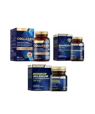 Nutraxin Selenium 100 Mcg 100 Tablets + Magnesium 250 Mcg 60 Tablets + Hydrolyzed Collagen Containing 30 Tablets