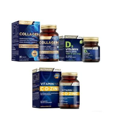 Nutraxin Vitamin D3 1000 Iu 120 Tablets + Vitamin Max Cd-zinc 60 Tablets + Hydrolyzed Collagen 30 Tablets