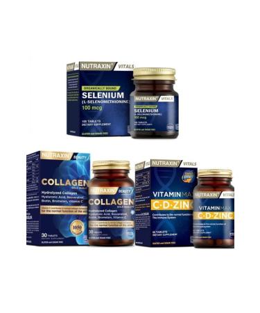 Nutraxin Vitamin Max 60 Tablets + Selenium 100 Mcg 100 Tablets + Type 1 and Type 3 Hydrolyzed Collagen Containing 30 Tablets