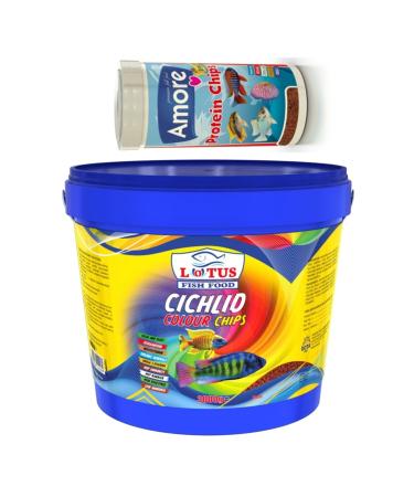 Lotus Cichlid Colour Chips Bucket + Amore Pro Protein Chips 250 Ml Box Malawi Colouring Fish Food