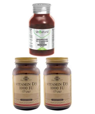 Venatura Solgar 1000 Iu D3 100 Softgel*2 Pieces+Magnesium 200mg Vitamin B6 10 Mg Containing Supplementary Food 60 Tablets