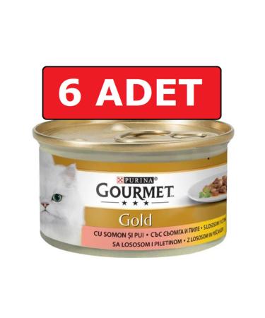 Gourmet Gold Salmon and Chicken Cat Canned Food 6 Pieces 85 Gr Piece Meat Wet Food