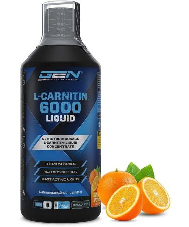 L-Carnitine 6000 Liquid - 1000 ml - Extra Heavily Dosed with 6000mg Pure L-Carnitine per Daily Serving - Amino Workout Drink - Delicious Flavor (Orange Power) - Vegan