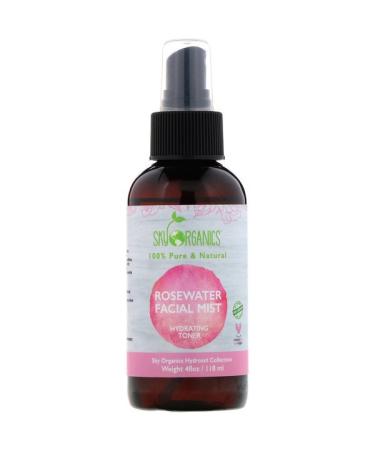Sky Organics 100% Pure Organic Rose Water Facial Mist Hydrating Toner 4 fl oz (118 ml)