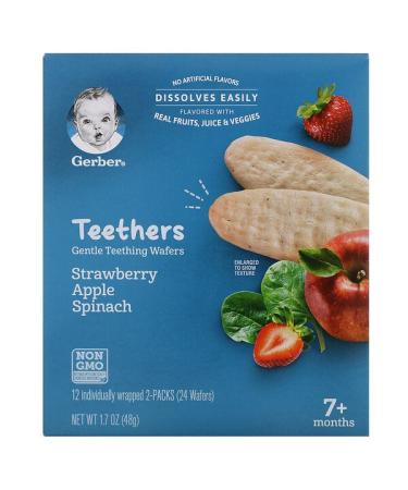 Gerber Teethers Gentle Teething Wafers 7+ Months Strawberry Apple Spinach 12 Packs 2 Wafers Each