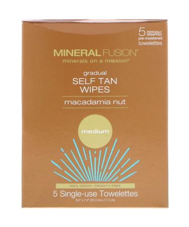 Mineral Fusion Gradual Self Tan Wipes Macadamia Nut Medium 5 Individually Wrapped Towelettes