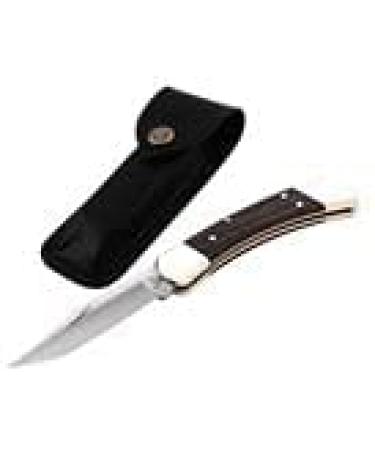 Buck Knives 110 Folding Hunter Knife with Brass Bolsters and Ebony Handles | 3-3/4 420HC Blade | Includes Leather Sheath - Buy Online on GoSupps.com