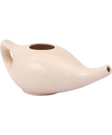 Ceramic Neti Pot Dishwasher Safe with 5 Sachets Neti Salt for Sinus - 270 Ml. Capacity -Cream Color