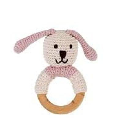 Pebble 200-505 Organic Wooden Bunny Teething Ring 5-inch Length Pink