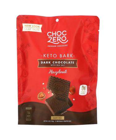 ChocZero Dark Chocolate With Sea Salt Hazelnuts Sugar Free  6 Bars 1 oz Each