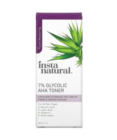 InstaNatural 7% Glycolic AHA Toner - Brightening & Exfoliating Skin Care (1 fl oz) - Buy Online on GoSupps.com