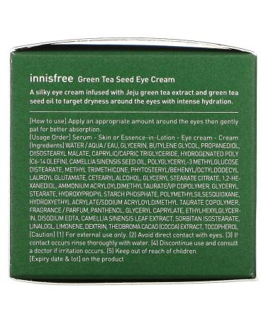 Innisfree Green Tea Seed Eye Cream 1.01 fl oz - Hydrating & Soothing for Dark Circles - Buy Online on GoSupps.com
