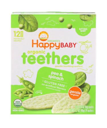Happy Family Organics Organic Teethers  Gentle Teething Wafers Sitting Baby Pea & Spinach 12 Packs 0.14 oz (4 g) Each