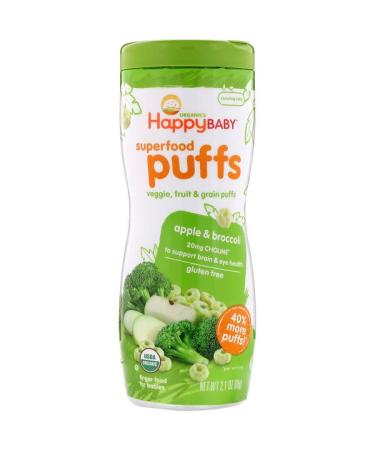 Happy Family Organics Superfood Puffs  Veggie Fruit & Grain Apple & Broccoli 2.1 oz (60 g)