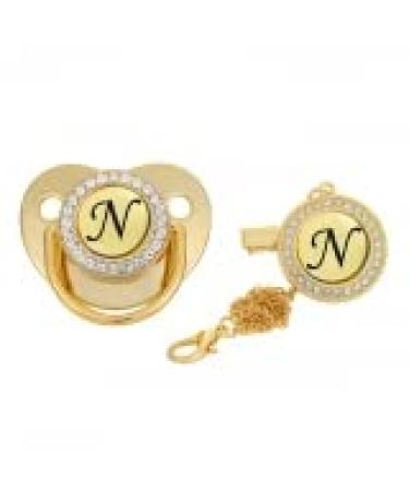 Custom Gold Orthopedic Pacifiers for Newborns - Personalized Initials & Clips | 2-Pack - Buy Online on GoSupps.com