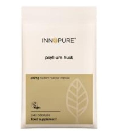 INNOPURE Psyllium Husk Prebiotic Fibre Supplement 240 Capsules - 100% Pure and Natural (No Fillers or Binders) High in Soluble Fibre 500mg per Capsule - Vegan Society Approved. UK Made