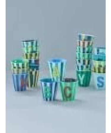 Medium Rice Melamine Mug for Boys - Striped Blue/Green/Mint | 9x9 cm | International Shipping - Buy Online on GoSupps.com