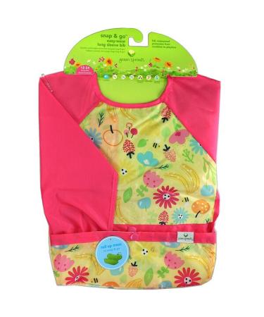 Green Sprouts Snap & Go Easy Wear Long Sleeve Bib 12-24 Months Pink Bee Floral 1 Count